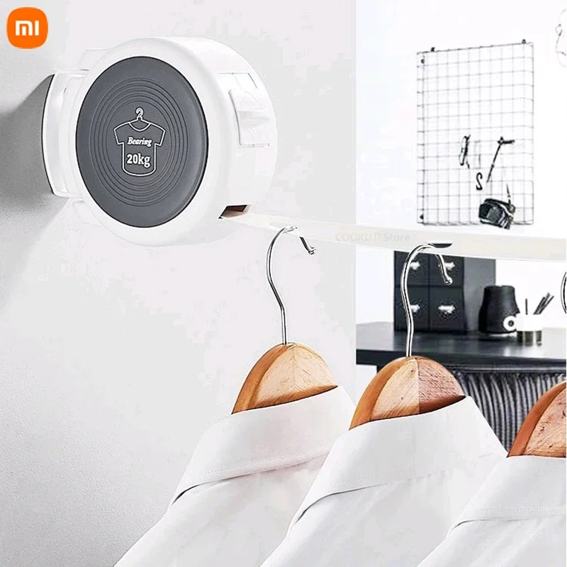 Xiaomi Balcony Clothesline Home Bathroom Toilet Rotating Telescopic Invisible Windproof Clothesline with Hole Cool Clothes Rack