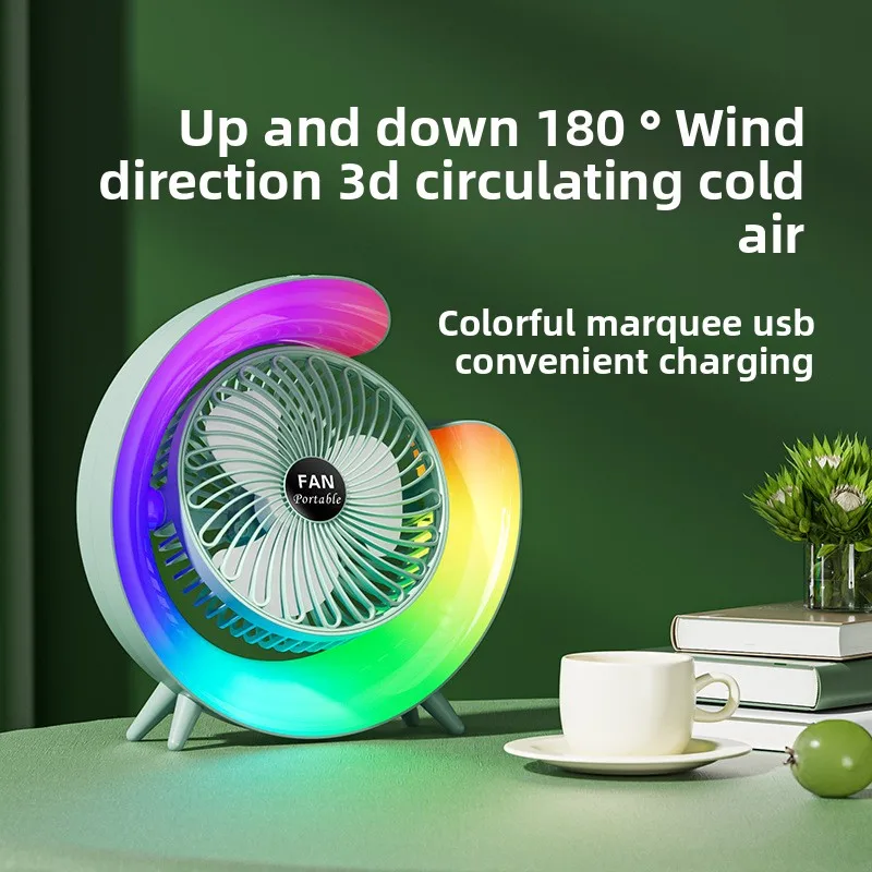 

Color Small Fan Usb Charging Small Fan Office Desktop Student Dormitory Portable Desk Light Fan Atmosphere Lighting