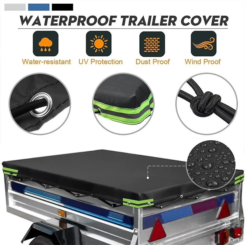 214x122x13cm 420DOxford Trailer Cover Tarpaulin Trailer Cloth Waterproof Dustproof Truck Canopy UV Protect Cover Outdoors Travel