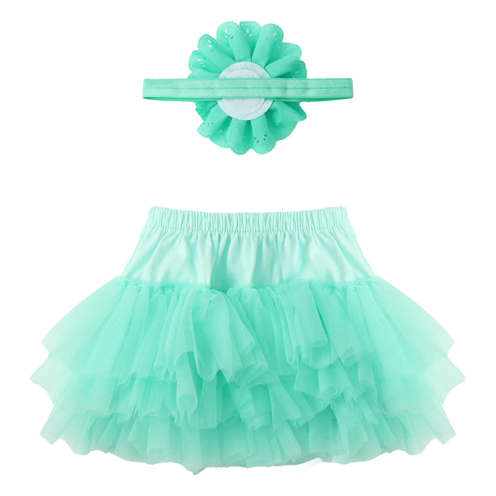 Newborb Baby Girls Baptism Birthday Party Tutu Briefs Cute Bowknot Tiered Bloomers Diaper Cover with Headband for Photography