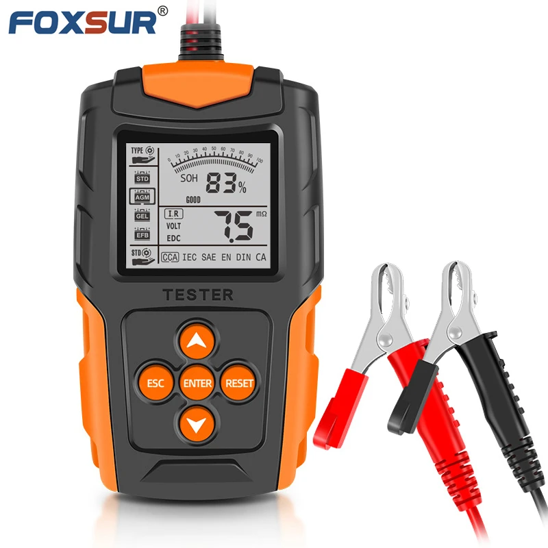 FOXSUR 12V Car battery tester  Motorcycle Battery Analyze Diagnostic Tool Gel AGM WET CA SLA Battery CCA FBT200 Scanner