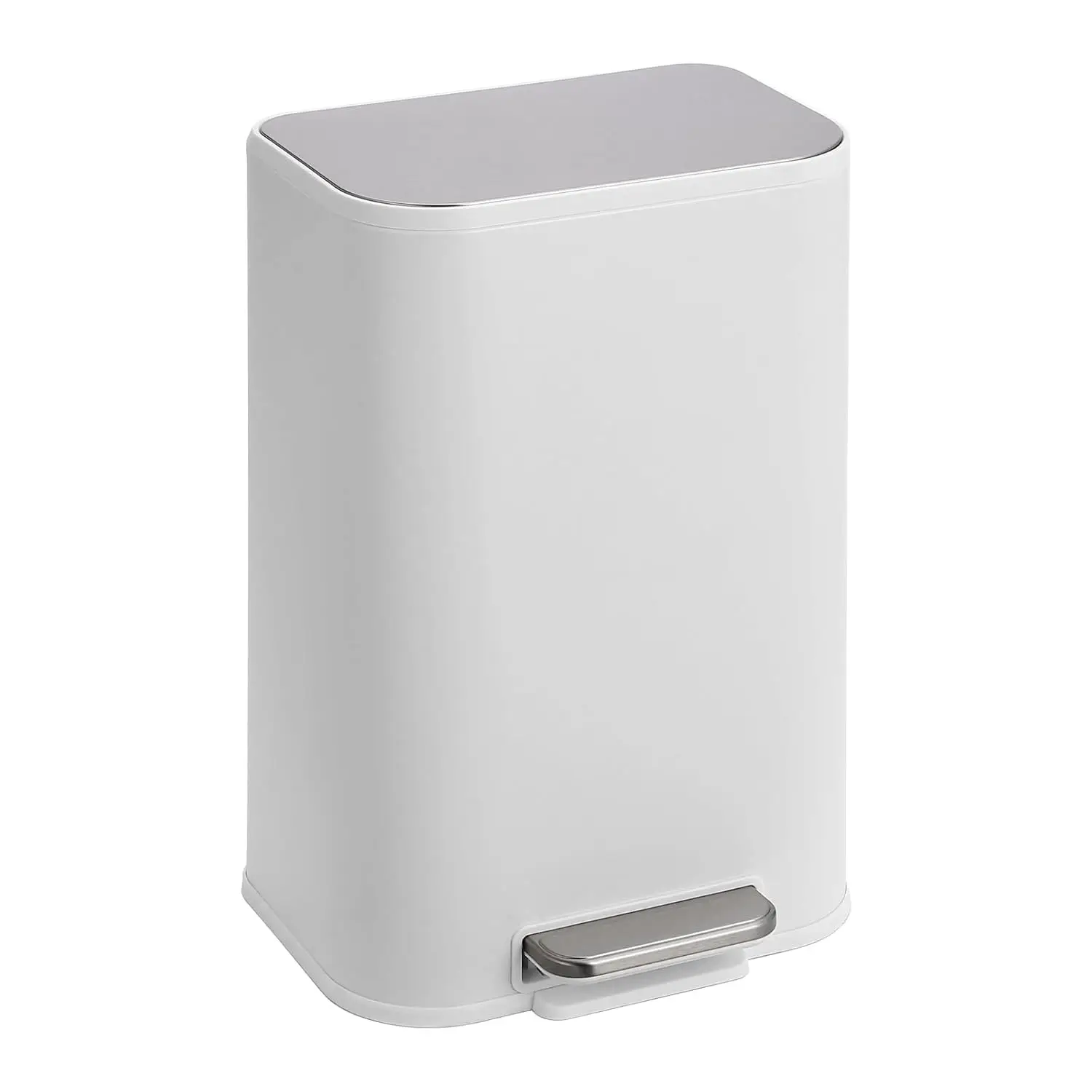 

3 Gallon Rectangular Kitchen Trash Can - White Stainless Steel with Foot Pedal, Soft-Close Lid & Removable Inner, Customized