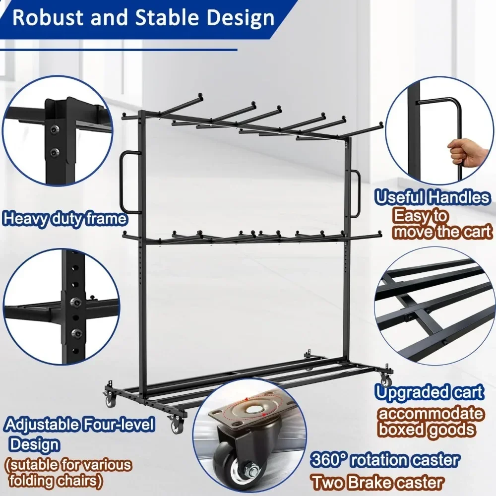 Klappstuhl regal, zweistufiger Klappstuhl wagen, 2-in-1-Klappstuhl-Aufbewahrungsregal für 84 Stühle mit einer Kapazität von 800 Pfund