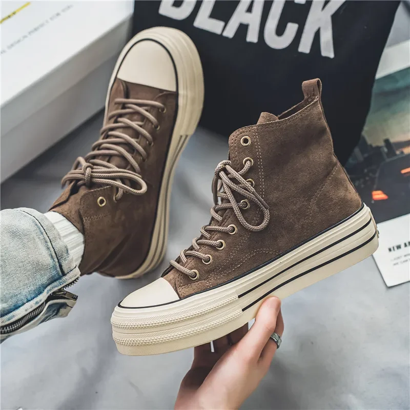 Suede High Top Casual Sneakers for Men Vintage Brown Ankle Boots Thick Sole Men's Shoes Trend Lace-up High Top Mens Sneakers - Image 4