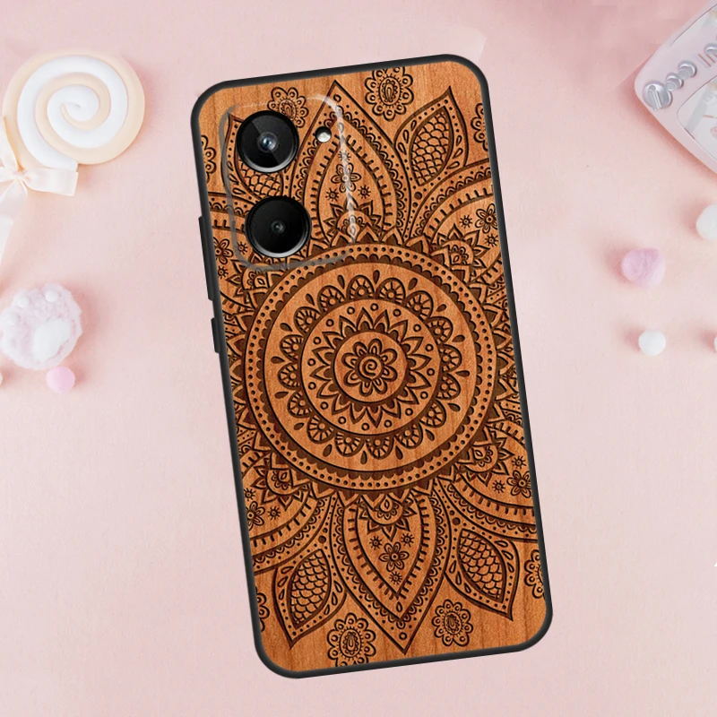 Mandala Floral Wood For Realme C67 C55 C53 C51 C35 C33 C31 C30 C25s C21Y GT Neo5 GT5 9 10 11 12 Pro Plus Case