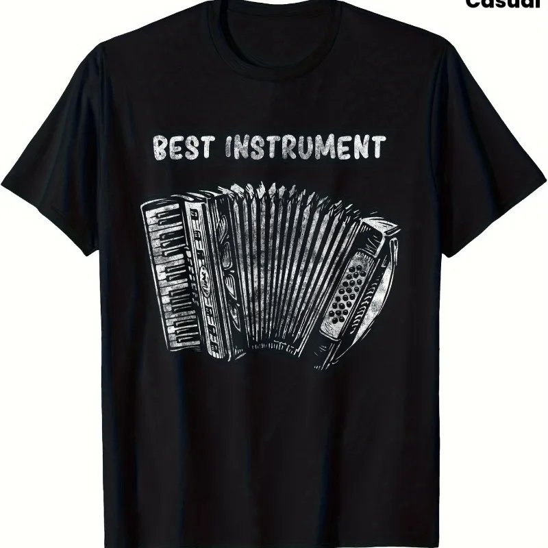 Accordion Music Enthusiast T-shirt - Black Accordion Pattern Men's T-shirt Summer New Style Unisex Casual Fashion T-shirt