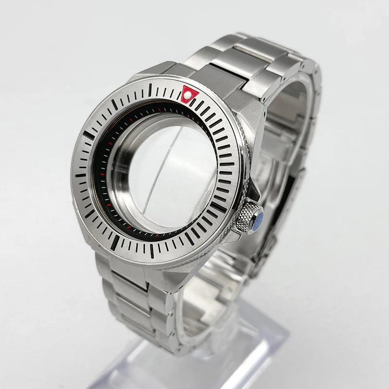 Mod 44mm Silver King Samurai Watch Case Transparent Back Cover Fits NH34 7S26 4R NH35 NH36 Movement With Steel Strap Watch Parts