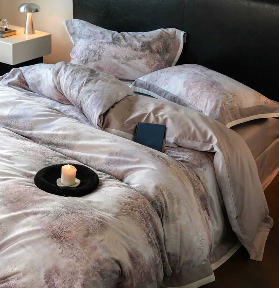 

Элегантный комплект постельного белья в виде леса с пейзажами, полный королевский король, зеленый, фиолетовый, коричневый, хлопковый, домашний текстильный, плоская простыня, наволочка, пододеяльник