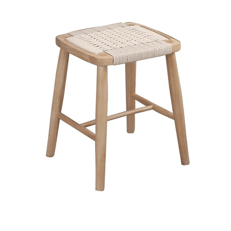 

Solid wood stool household braided rope small rubber log dressing Nordic modern single
