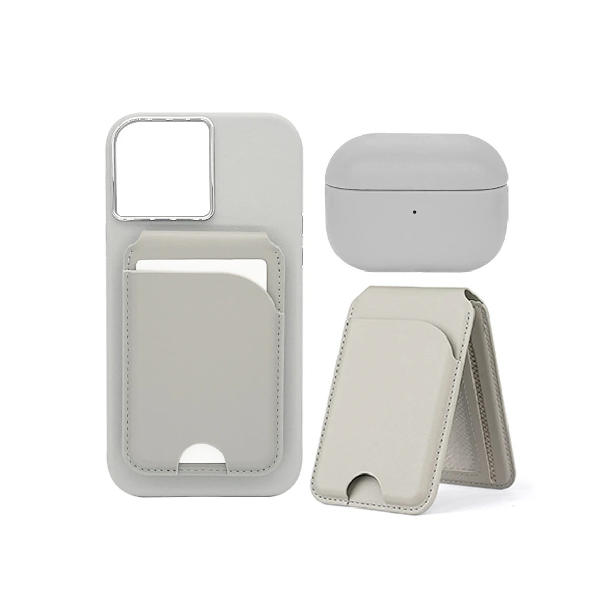 

2 Pcs Leather Case and Card Holder for Iphone 13 14 15 Pro Max Minimalist Gray Collection Light Luxury Design Case for Iphone14p