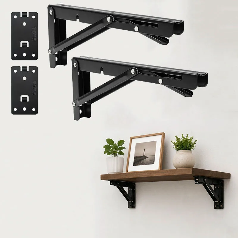 Folding Shelf Brackets Quick Release Detachable Wall Mounted Bracket 8 Inch Foldable Support for DIY Table Bench Space Saving