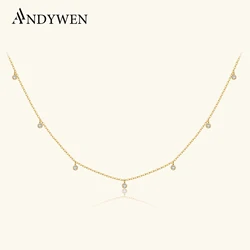 ANDYWEN 925 Sterling Silver Gold Zircon CZ Charm Chocker Women Line Long Chain Necklace 2021 Women Rock Punk Luxury Jewelry