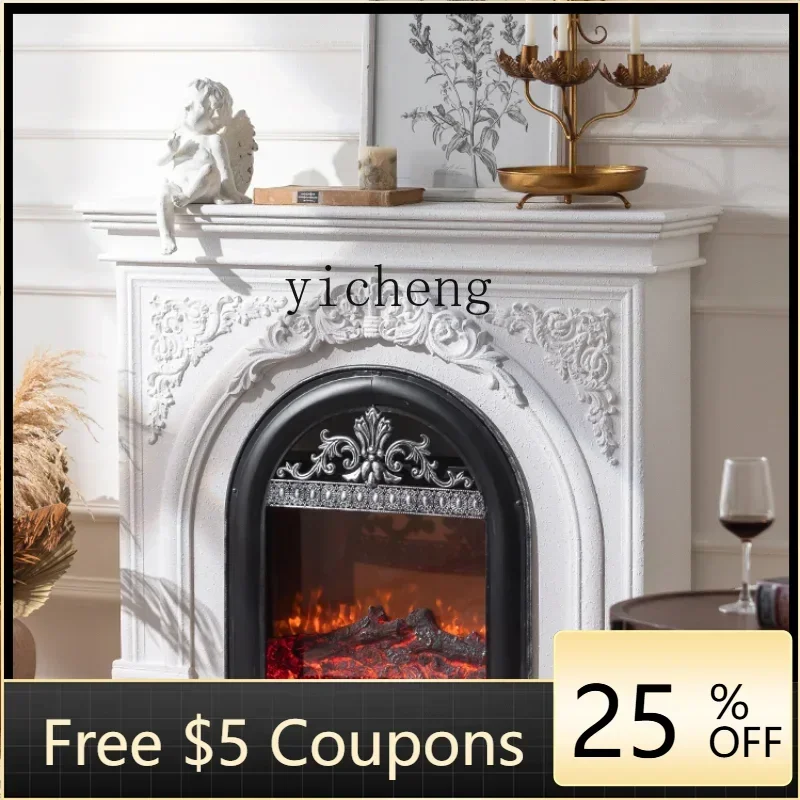 X6-1 Vintage Fireplace Stone Paint Villa Entrance Art Curio Cabinet Heating Electronic Fireplace Simulation Flame