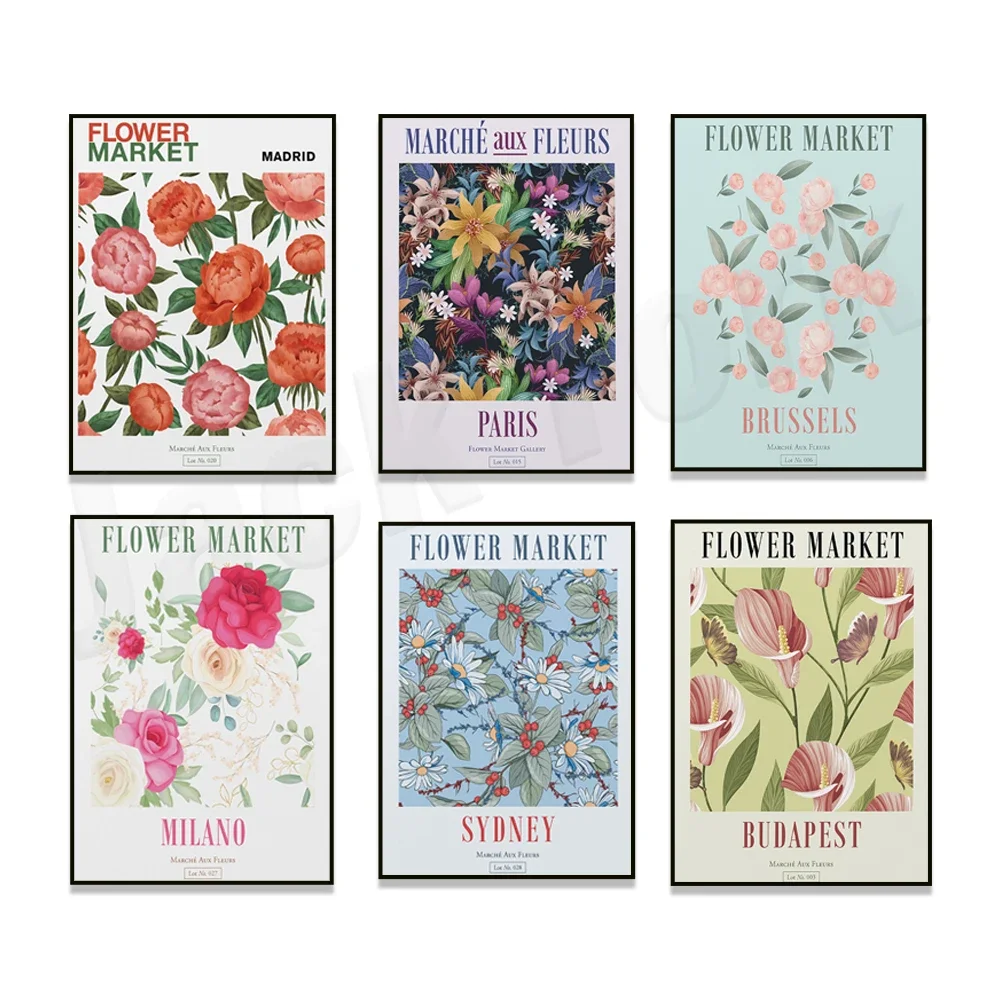 Chicago, Brussels, Paris France, Italy, Australia, Norway Oslo, Madrid, Hungary, Helsinki floral bohemian aesthetic posters