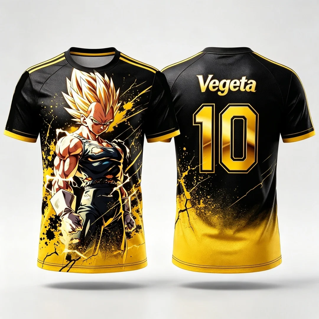 Dragon Ball Vegeta Super Saiyan Jersey T-Shirt 3D-Druck Anime T-Shirt Sportbekleidung Herren Damen Fans Streetwear Familie passende Outfits – Detail 8