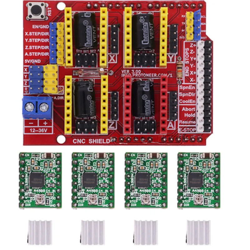 CNC Shield V3เครื่องแกะสลัก/3D เครื่องพิมพ์/+ 4Pcs A4988 Driver Expansion Board สำหรับ Arduino