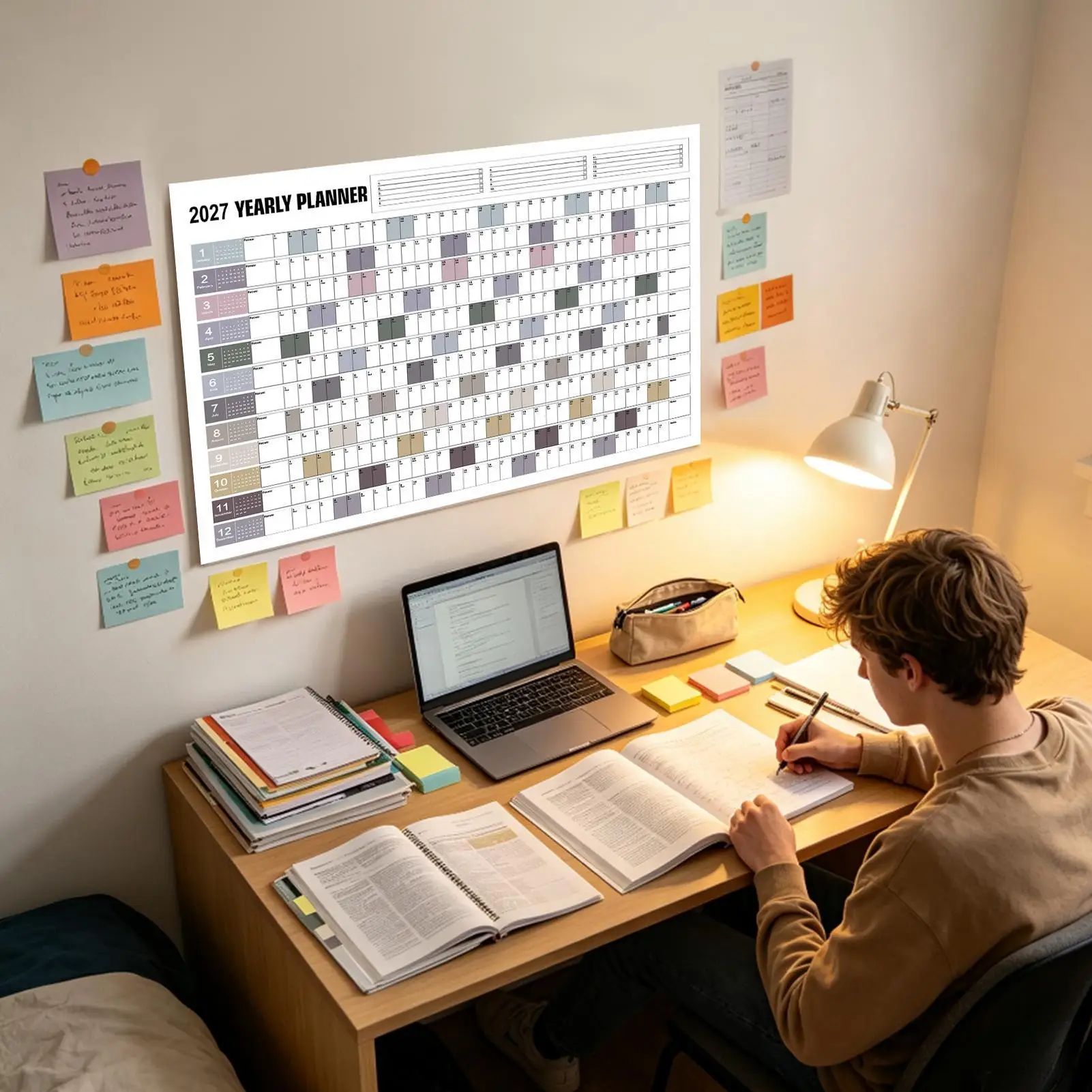 2027 Wall Calendar Large Yearly Planner 12 Month Schedule Board Double Sided With Color Tabs Sticky Notes For Office School