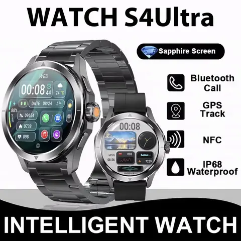 2025 Xiaomi 남성용 새로운 S4 울트라 스마트 시계 AMOLED 야외 스포츠 NFC GPS 트랙 심박수 방수 블루투스 통화 Smartwatch
