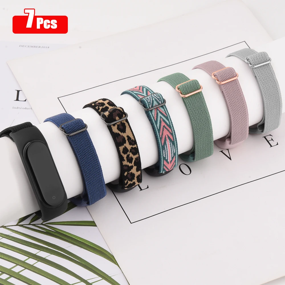 7Pcs/lot Elastic Nylon Strap For Xiaomi Mi Band 6 5 4 3 Band Adjustable Wristband Watchband For Xiaomi Mi Band 3 4 5 6 Strap