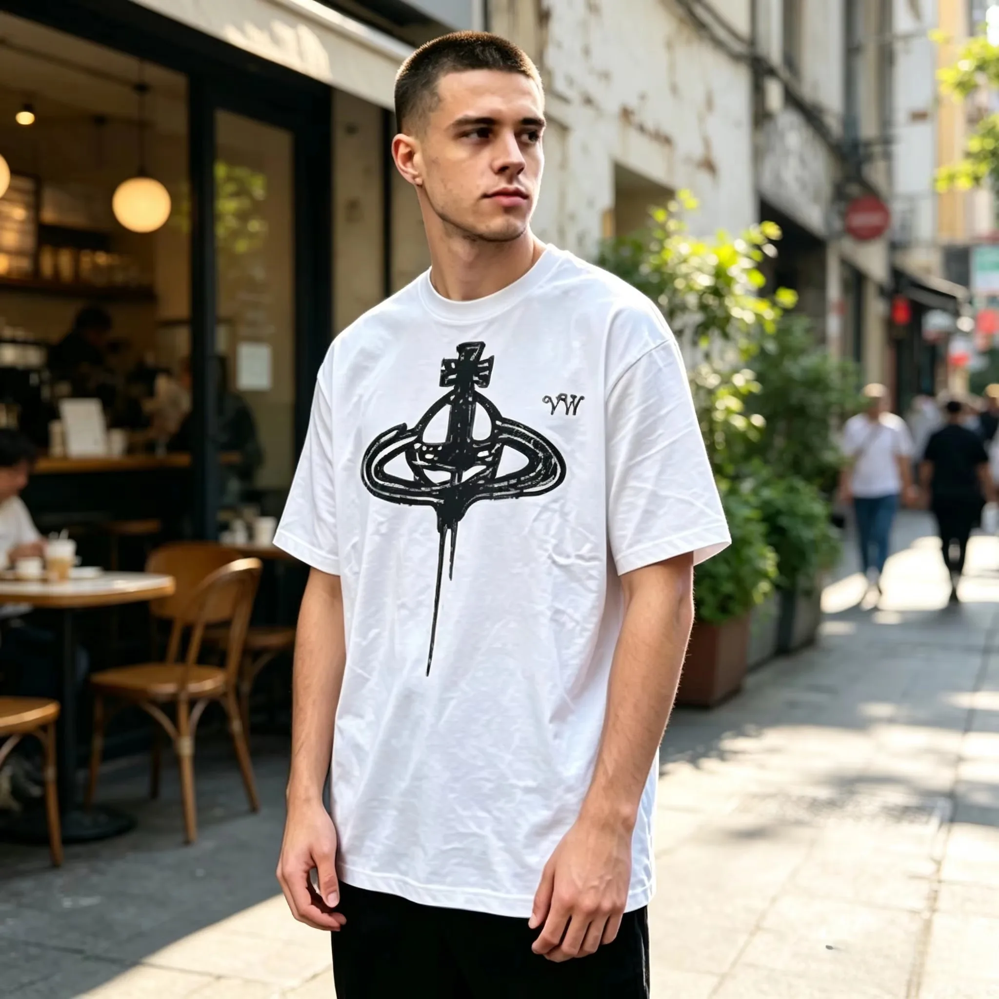 2026 new Abstract Hand Drawn Planet Graphic T Shirt Men Women Streetwear Oversized Short Sleeve Tee Unisex