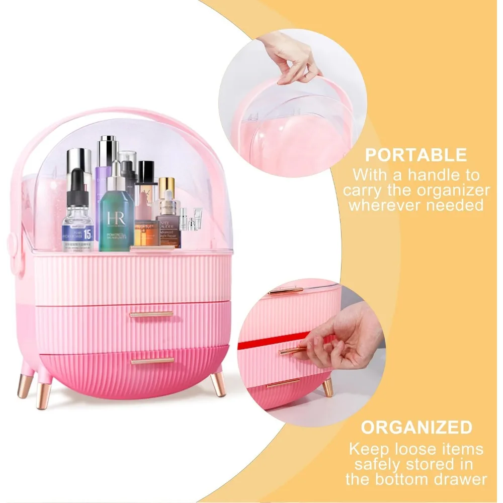 Triple Pink Makeup Organizer with Drawers, Large Capacity Cosmetic Storage Case for Skincare Jewelry Display