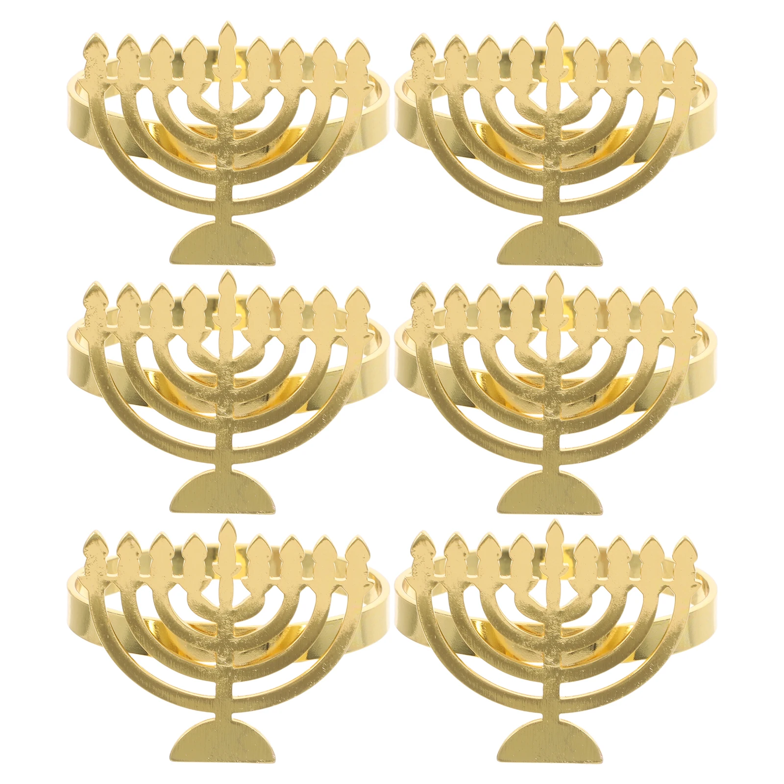 

6 Pcs Menorah Shaped Napkin Rings Metal Buckle Hanukkah Dinner Table Decorations Banquet Accessories Smooth Serviette Holders