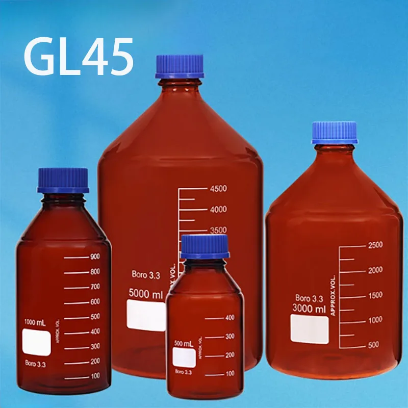 High borosilicate 3.3 glass blue cap brown reagent bottle thread wire mouth bottle wide mouth sample bottle sampling bottle
