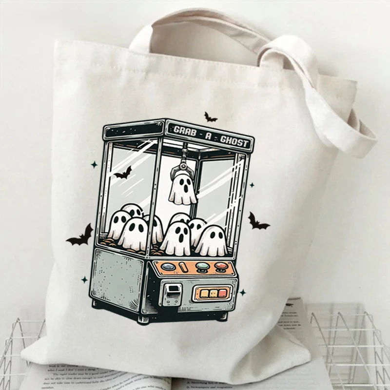 Women's Handbags Halloween Cute Ghost Gift Storage Handbag Children Spooky Season Horror Ghost Print Halloween Folding Tote Bags