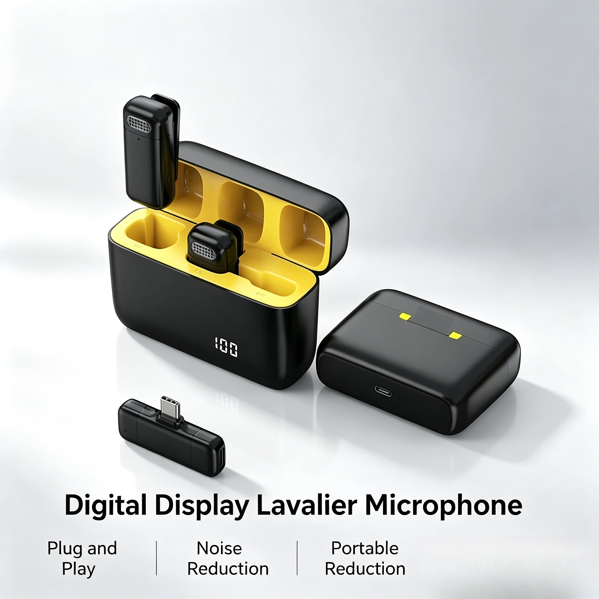 Wireless Lavalier Microphone with Charging Case Mini Mic with Noise Reduction For Usb C Samsung Android Vlog Video Recording Mic