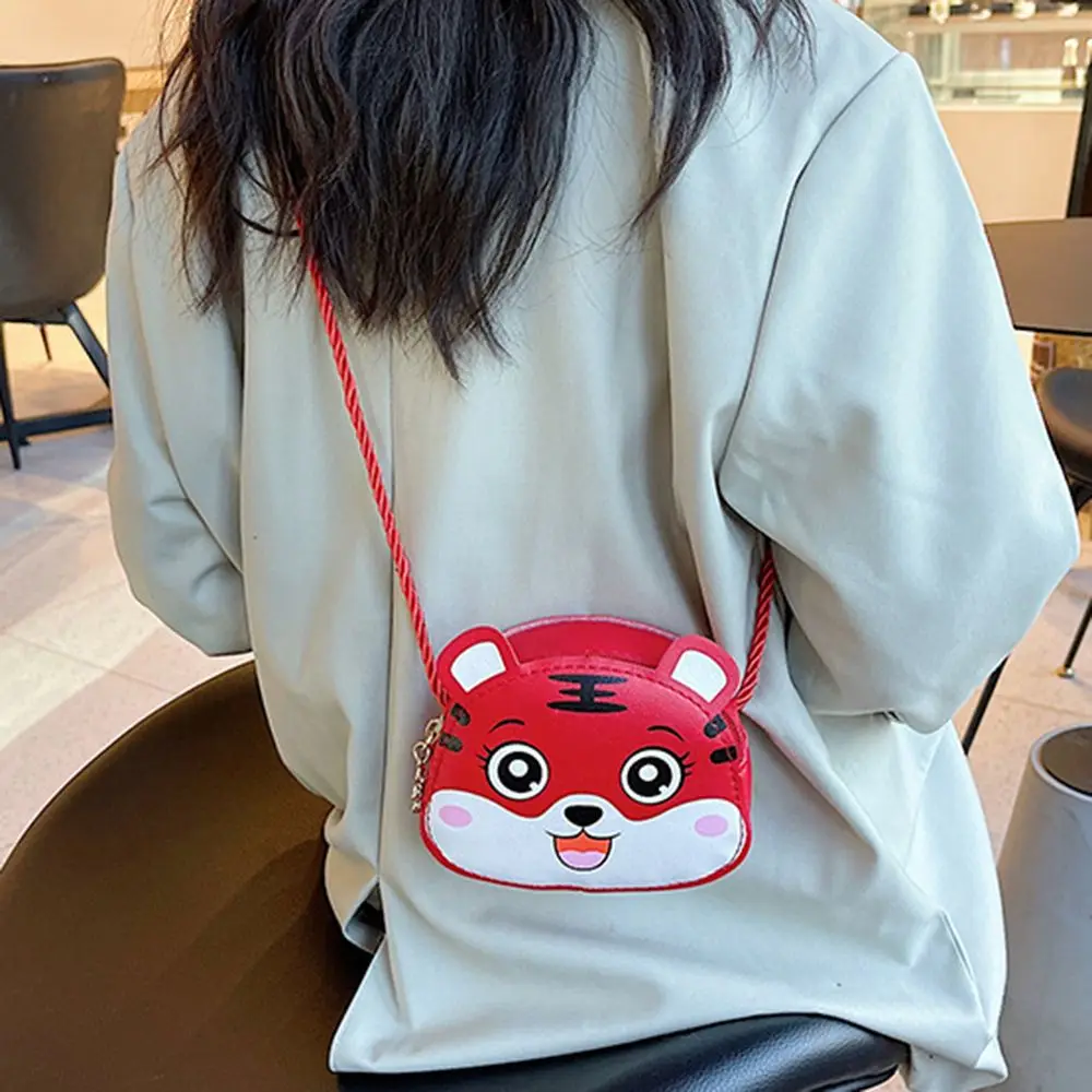 Cute Cartoon Children Crossbody Bags Tiger PU Leather Shoulder Bag Small Coin Purse Handbag Mini Messenger Bag for Baby Kids