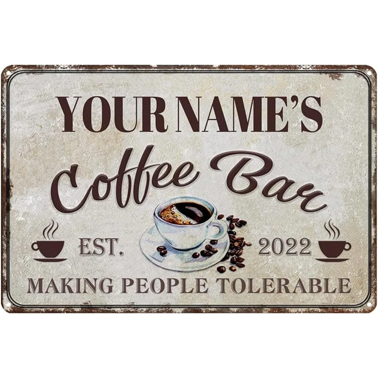 CUSTOM Retro Coffee Bar Metallschild – Personalisiertes Blechschild mit Namen, „Making People Tolerable“, Vintage-Wanddekoration für Zuhause/Bar.