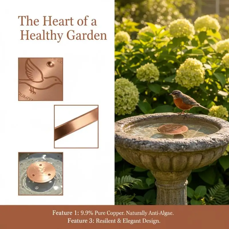 Copper Bird Bath Disk with Antimicrobial Properties Triple-Point Plate Outdoor Garden Accessory