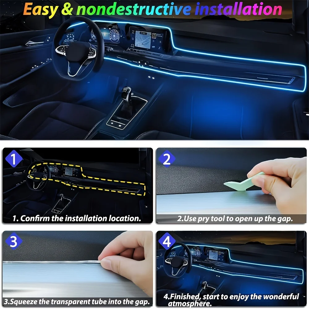 3m/118 inch Auto Ambient Lighting Car LED Interior Strip Light USB with RGB 16 Million Colors Fiber Optics Neon Decorative Lamps
