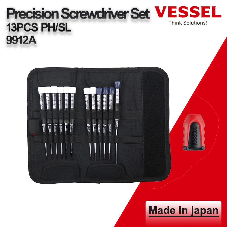 VESSEL 13 in 1 Precision Screwdriver Set for Phllips and Slotted Screws with Tool Pouch and Magnetic Screw Holder 9912A