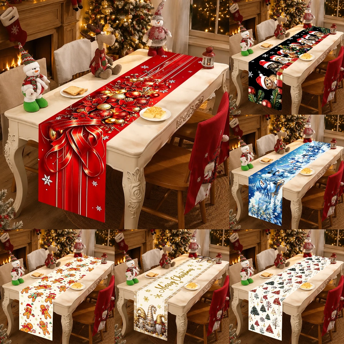 1pc Christmas Table Runner Winter Wonderland Table Cover Christmas Decor for Home 2026 New Year Navidad Noel Party Supplies