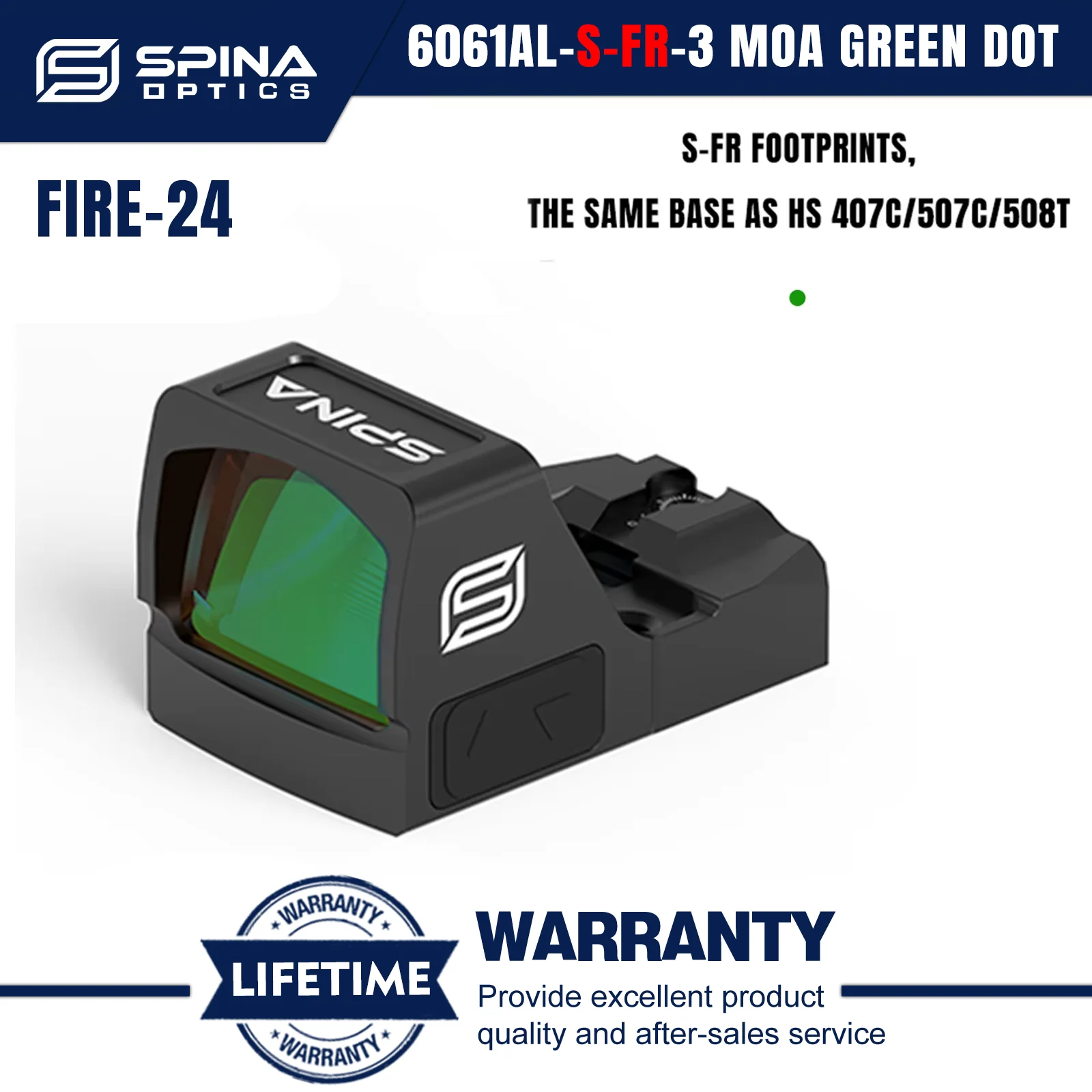 SPINA OPTICS Shake Awake Green Dot Sight S-FR Footprint Pistol HS 407C/507C/507T  w 20mm Picatinny Rail Base
