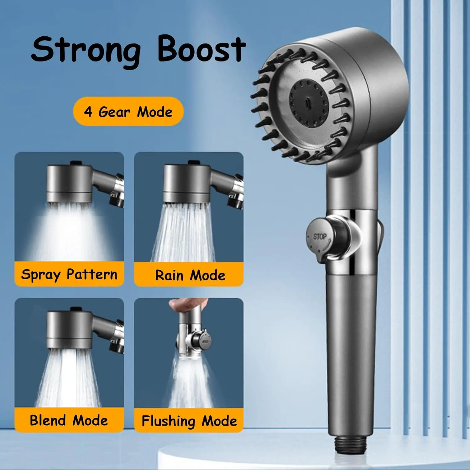Handheld Multifunctional Massage Shower Head One Button Control High Pressure Rain Spray for Home Bathroom Shower