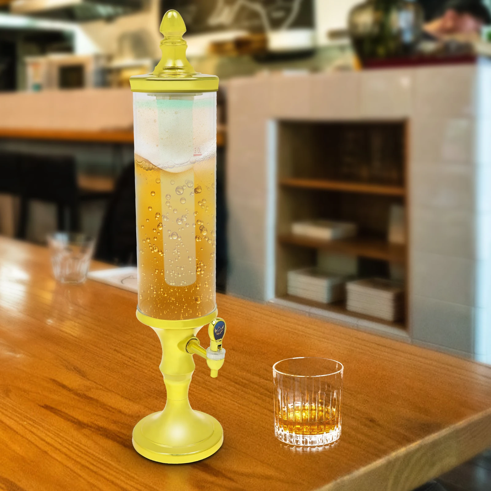 3L Beer Tower Dispenser with LED Lights, 102oz Large Capacity, Ice Tube Cooling, Leak-Proof Faucet, Easy-Clean, Portable Party Drink Server for Home, Bar, Camping, Outdoor Use