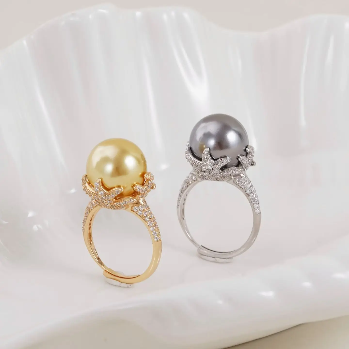 

S925 Sterling Silver Adjustable Finger Ring Mountings Base Setting Findings Jewelry Components for 13-14mm Pearls