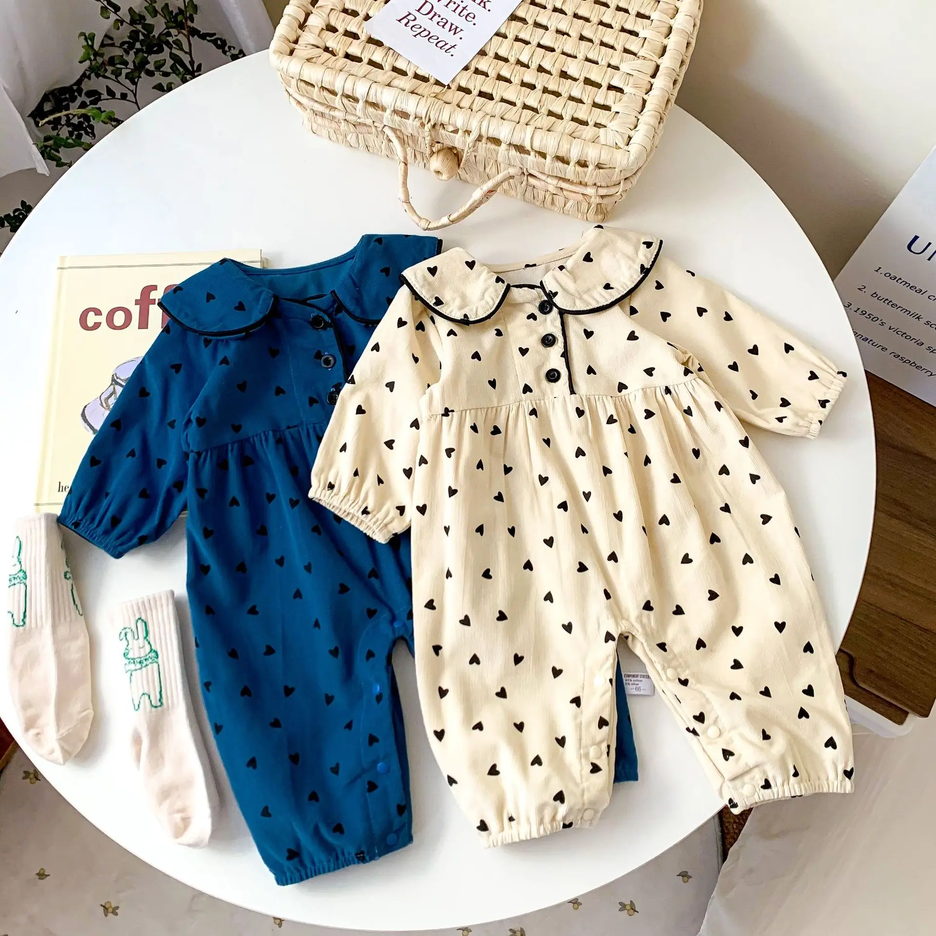 MILANCEL Autumn New Baby Clothes Long Sleeve Corduroy Dot Rompers Turn Down Collar Outwear