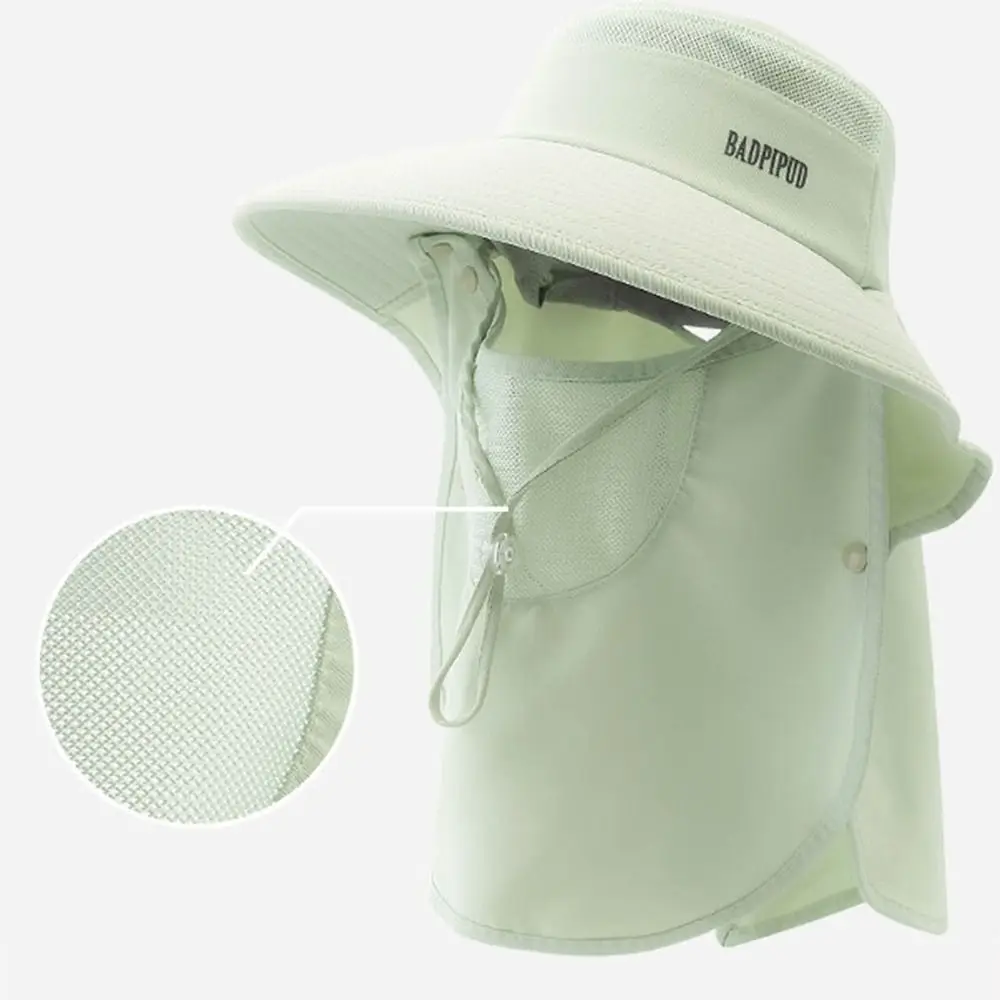 Fotografia 3: Chapéu de Proteção Solar Feminino com Proteção UV, Aba Larga e Máscara Facial, Protetor de Pescoço Ajustável para Caminhadas