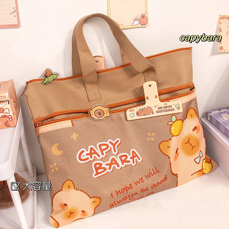 Capybara File Bag Handbag Zipper A4 Large Waterproof File Bag Organizer Folder Documents University Folders Offices Accessories