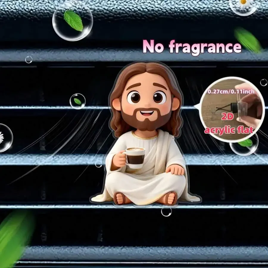 

2D Flat Acrylic Jesus Coffee Car Air Vent Clip Fragrance-Free Auto Interior Decor