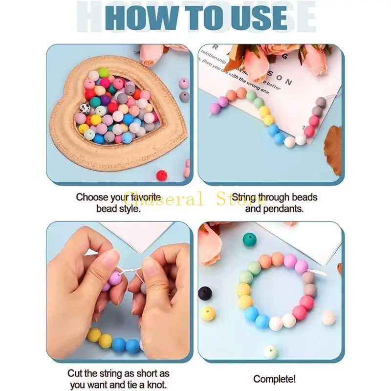 E7CE 500PCS Silicone Beads Rainbow for Bracelet Jewelry Crafts Bag Pendant for Schoolgirls Loose Beads for Keychain Making