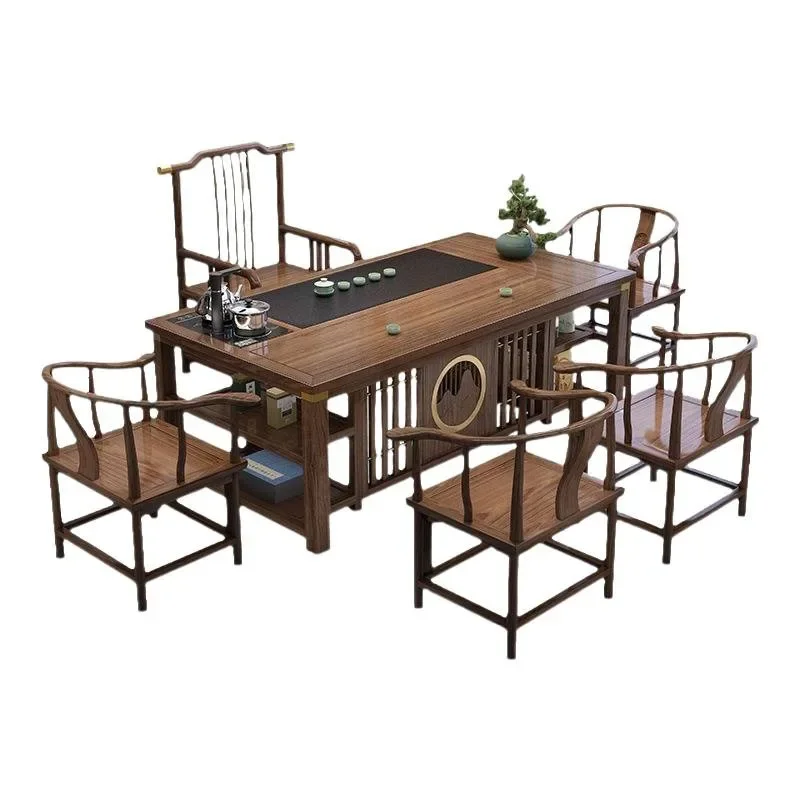 

New Chinese tea table and chair combination, solid wood office kung fu coffee table, household set integrated