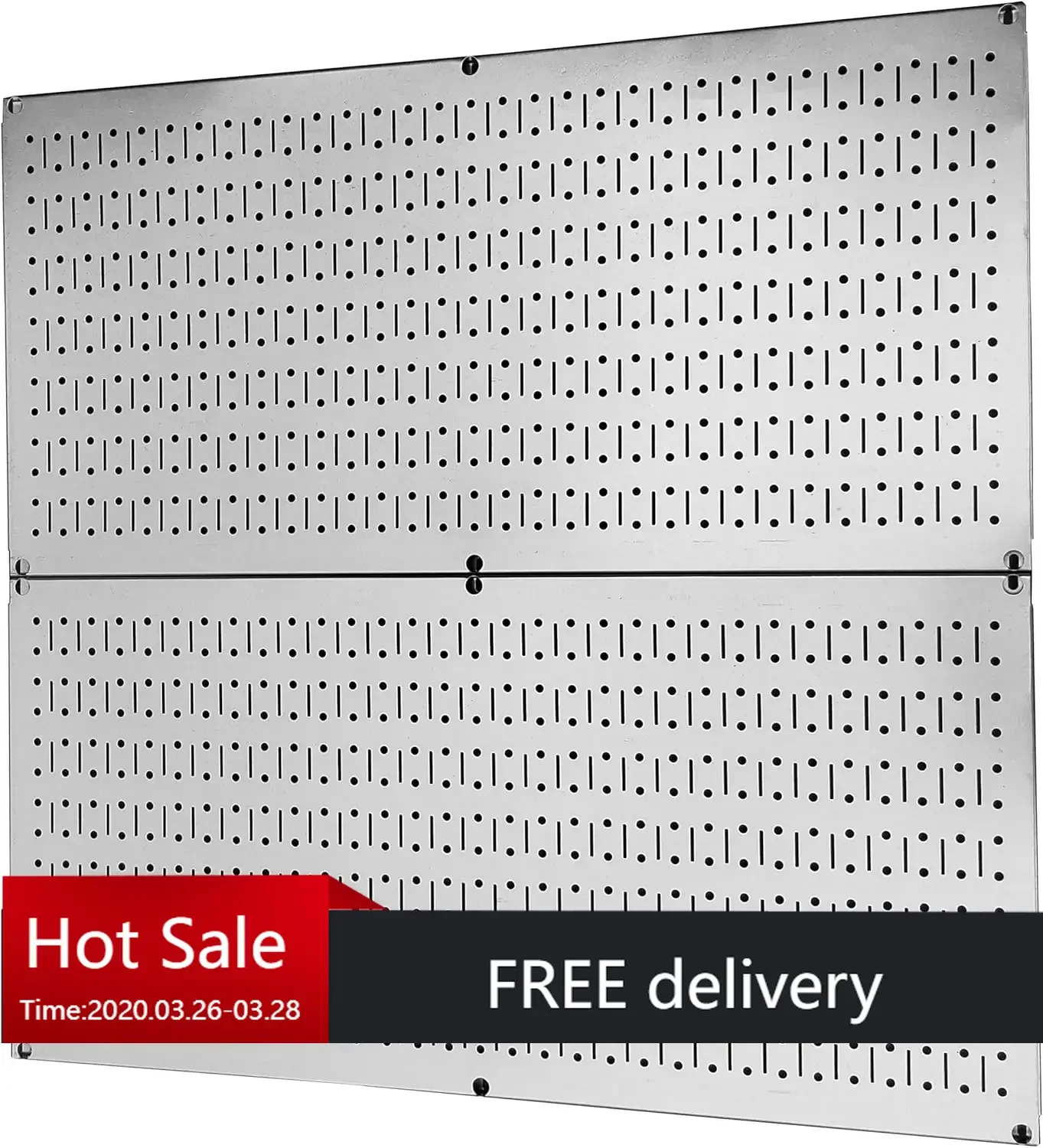 Wall Control Pegboard Rack Garage Storage Galvanized Steel Horizontal Peg Board Pack - Two 32-Inch x 16-Inch Shiny Metallic