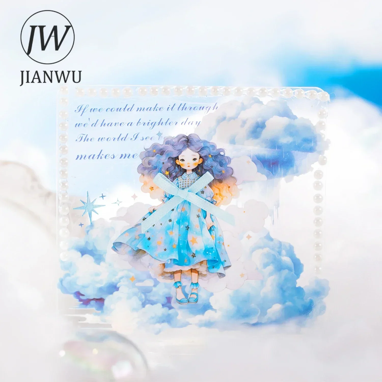 JIANWU Cloud Girl Series Kawaii Character Landscaping Material Collage PET Sticker Creative DIY Journal Scrapbooking Stationery