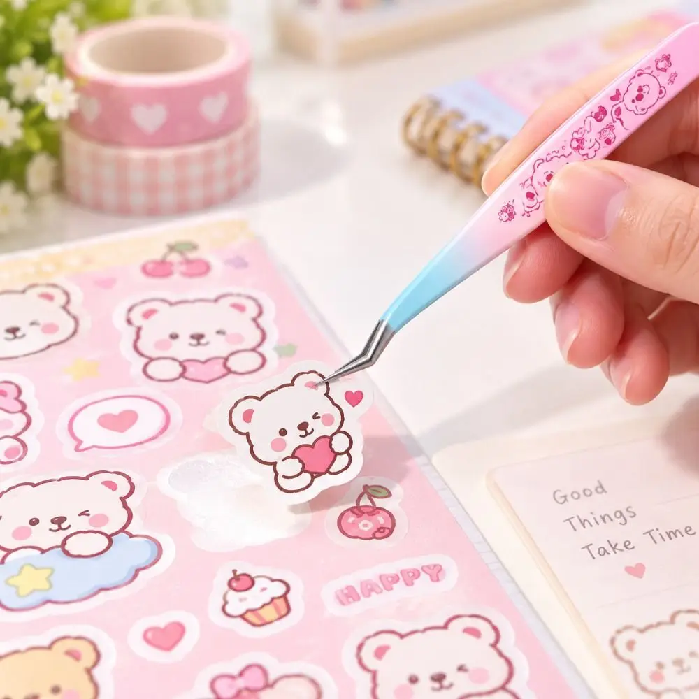 Stainless Steel Precision Tweezers Anti-static High Precision Craft Tweezers Cartoon Non Slip Grip Eyelash Curler