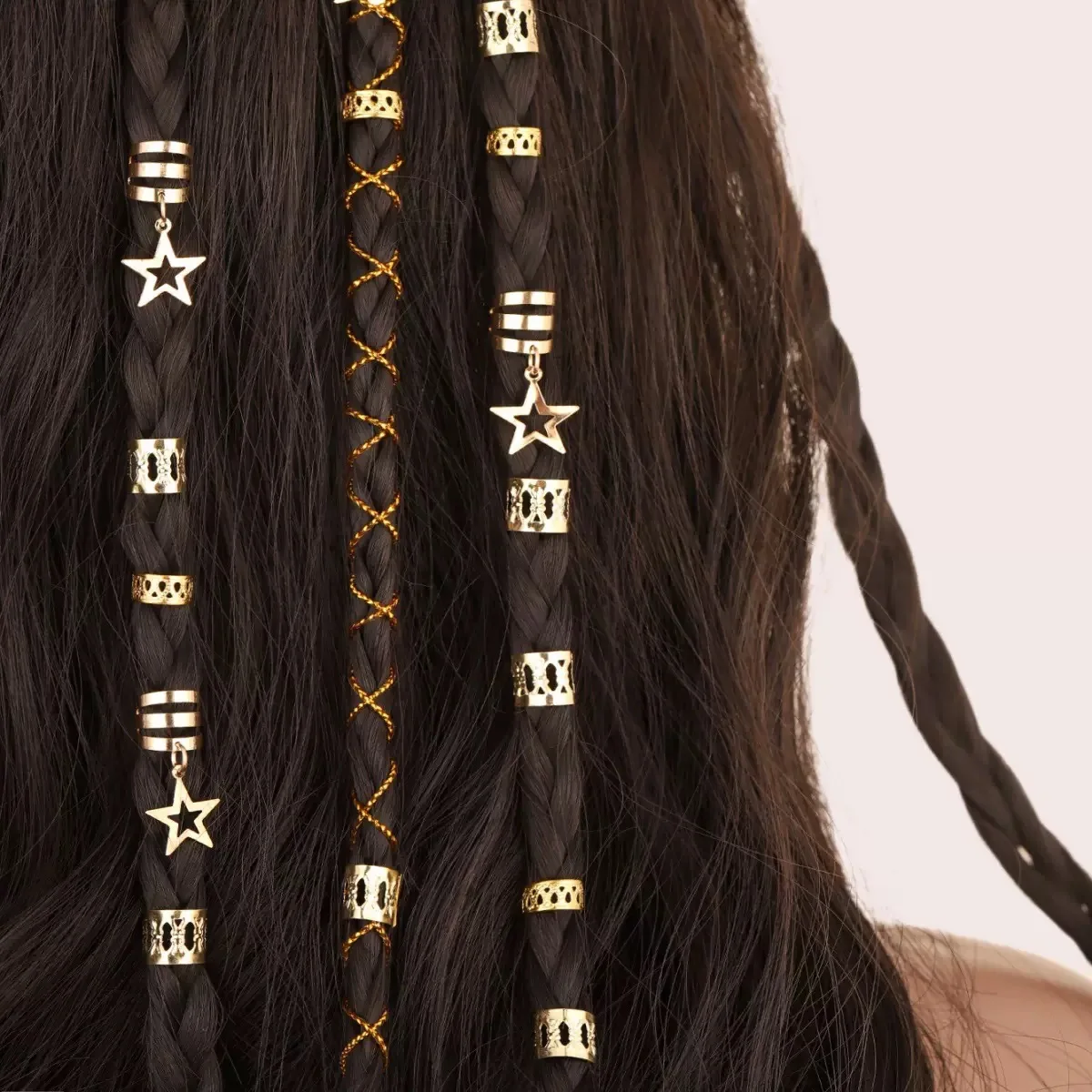 36pcs Star Decor DIY Hair Ring Accessories ,Beads Hair Braid Rings Clips Dread Locks Hair Braiding Wig accessories decoration