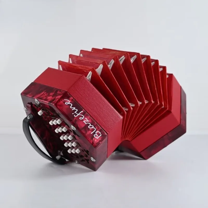 Hexagonal Accordion Anglo English Style Wine Red 30 Keys (Push-Pull Dissonance)